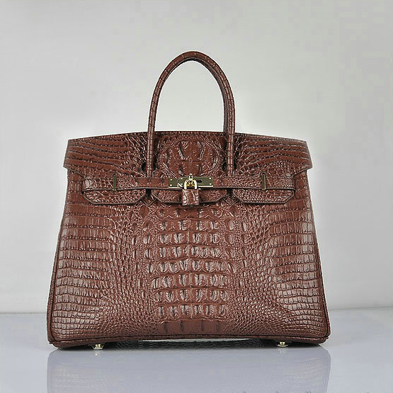 H6089 Hermes Birkin 35CM Borsa Croco Brown H6089 Pelle Oro